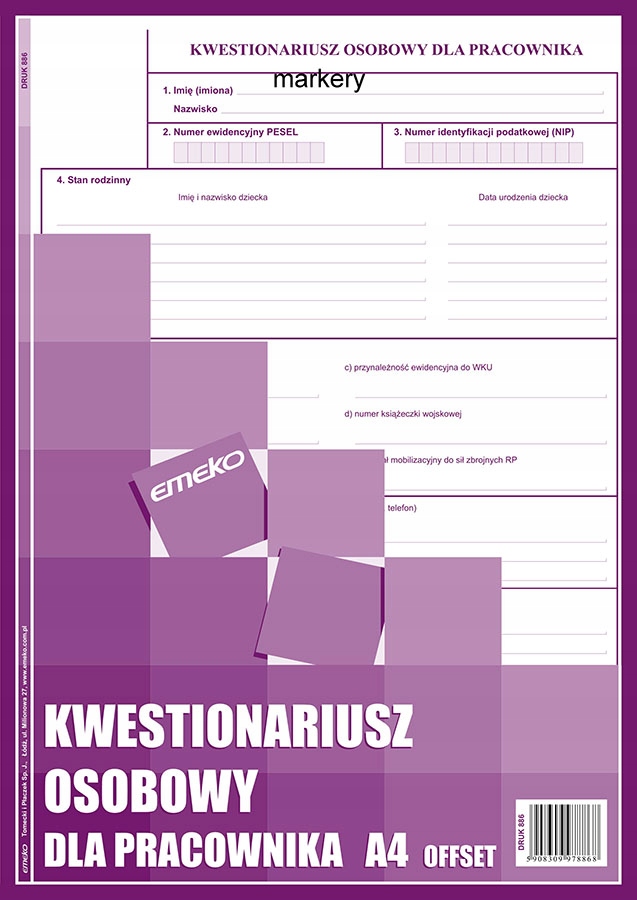 Druk Kwestionariusz osobowy A4