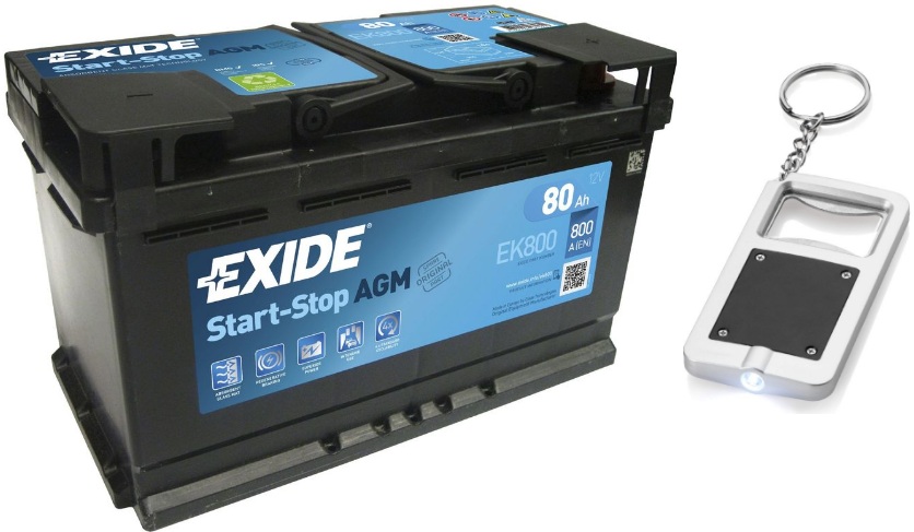 EXIDE AGM START-STOP EK800 P+ 80AH 800A + KEYCHAIN