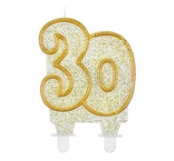 Świeczka na tort złota brokat - 30 urodziny