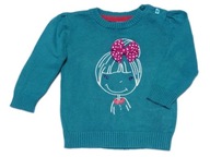 C&A ciepły sweter DZIEWCZĘCY turkusowy z KOKARDKĄ wizytowy 68