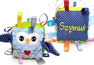 Kocka Szenzor Bagoly Minky NÉVRE SZÓLÓ rágóka HÍMZÉS