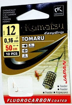 Поводочный крючок Kamatsu TOMARU FEEDER.12золотая леска 0,16