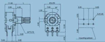 Поворотный потенциометр 2x B 50 кОм линейный (0154)