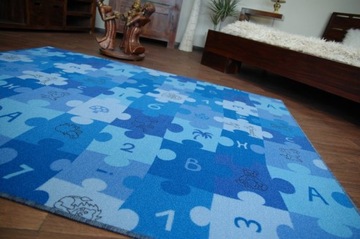 DYWAN DZIECIĘCY 100x400 cm PUZZLE niebieski @9138
