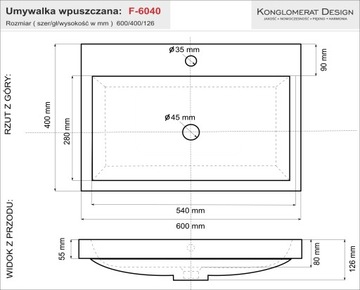 Эксклюзивная встраиваемая раковина FONDA 60x40. ПЛ