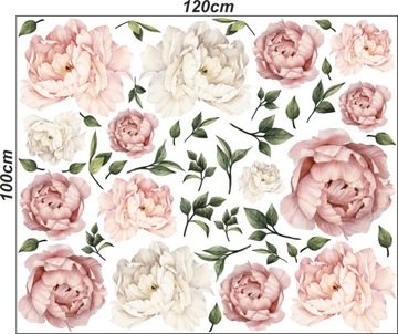 PIWONIE kwiaty PEONIE naklejki NA ŚCIANĘ 120cm XXL