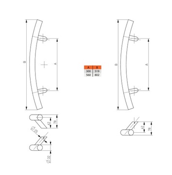 ручка-ручка дверная ручка INOX fi32mm300/519/45