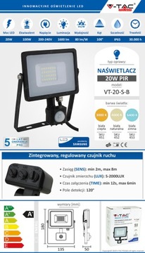 Светодиодный прожектор с датчиком движения 20Вт SAMSUNG V-TAC