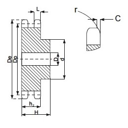 Цепное колесо 06B2 Z40, 3/8 дюйма, 40 закаленных зубьев.