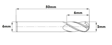 ТВЕРДОСПЛАВНАЯ ФРЕЗА 2x6x6x50 мм 45 футов 2F HRC45