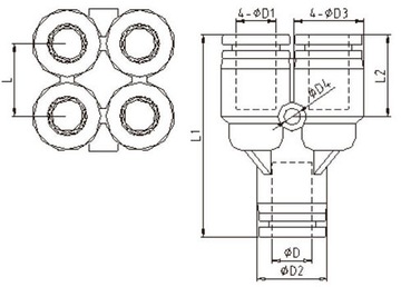 Разветвитель типа Y 8 мм-4x4 мм