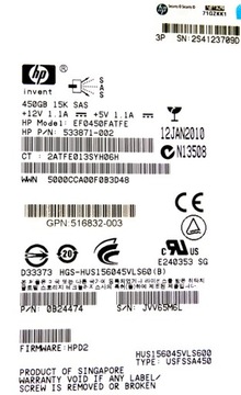 HP EF0450FATFE DISK 450 ГБ 15 тыс. SAS 3,5 дюйма = НДС GWAR