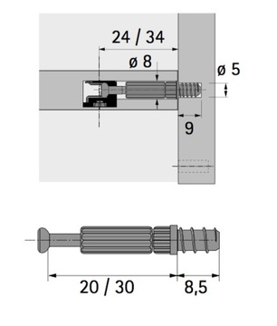 Т-образный штифт TWISTER DU 320 (20 шт), HETTICH