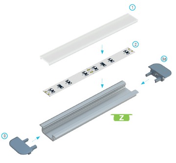КПЛ. АЛЮМИНИЕВЫЙ ПРОФИЛЬ ДЛЯ СВЕТОДИОДНОЙ ЛЕНТЫ ДЛ. 2М + МАТОВАЯ ЛАМПА