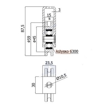 FI 59 МЕТАЛЛИЧЕСКИЙ РОЛИК С КАБЕЛЕМ FI 6 ТЯЖНОЙ РОЛИК