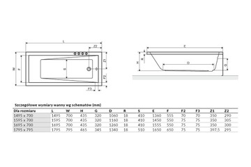 Отличная прямоугольная ванна WAVE SLIM 170x70