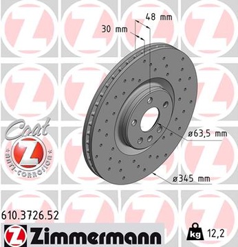 ПЕРЕДНИЕ ДИСКИ ZIMMERMANN SPORT VOLVO XC90 II 345 мм