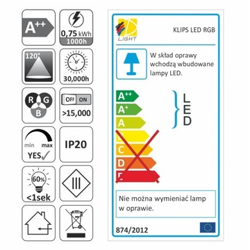 ZESTAW 4PKT klips RGB LED do szyb półek + zasilacz