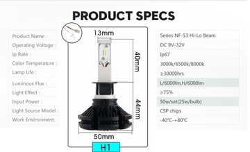 Лампы X3 LED ZES LUXEON H1 12000лм ДЕНЬ/НОЧЬ GW