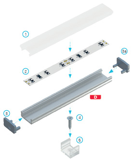 КПЛ. АЛЮМИНИЕВЫЙ ПРОФИЛЬ D ДЛЯ СВЕТОДИОДНОЙ ЛЕНТЫ ДЛИНОЙ 2М + МАТОВАЯ ЛАМПА