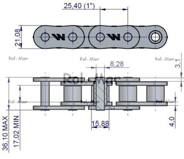 РОЛИКОВАЯ ЦЕПЬ WARYŃSKI 16B-1 2,5М + ЗВЕНЬЕ