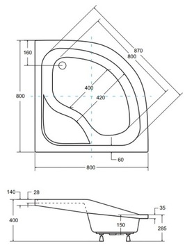 BESCO ГЛУБОКИЙ ДУШЕВОЙ ПОДДОН OLIVER I 80x80 24 DEEP + СИФОН