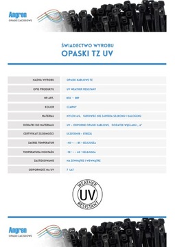 Opaski zaciskowe z certyfikatem UV 200mm x 8mm Cz