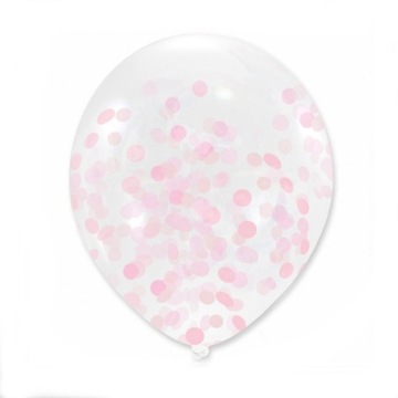 Balony przezroczyste z różowym konfetti confetti różowe 5 sztuk ok. 25cm