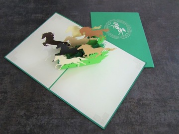 Biegnace wild horses card 3-door zoo for children children's day birthday wow, фото