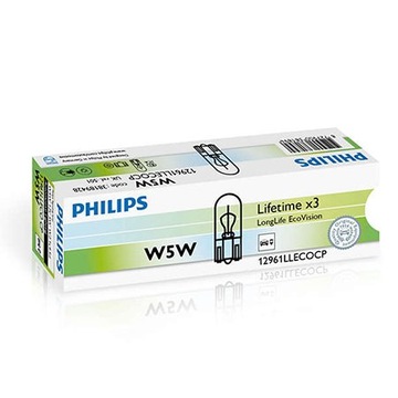 Лампы Philips W5W LongLife EcoVision с 3-кратным сроком службы