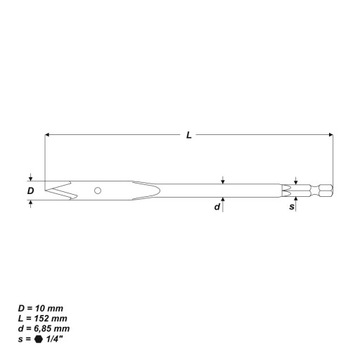 Лопаточное сверло по дереву, 10 x 152 мм.