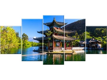 Japonia Chiny Jezioro Pejzaż Obraz 150x70 Tryptyk