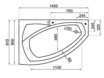 ПОЛЬША POLIMAT угловая ванна FRIDA 140x90 см +корпус+сифон