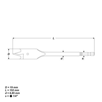 Лопаточное сверло по дереву, 19 x 152 мм.