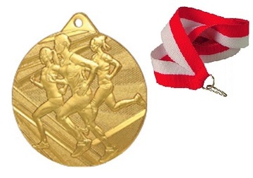 MEDAL ZŁOTY BIEGI BIEGANIE MARATON 50MM + WSTĄŻKA