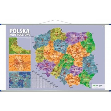 POLSKA KODOWA MAPA ŚCIENNA KODY POCZTOWE 106x64 cm