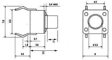 MS2 Микропереключатель 6x6 мм h = 2 мм THT