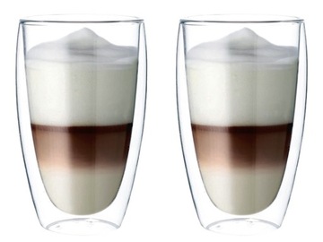 2 SZKLANKI FILIŻANKI TERMICZNE DO KAWY LATTE 380ml