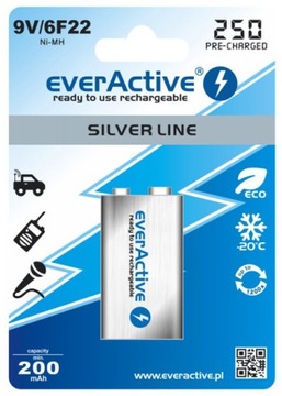 1 szt. Akumulatorek everActive 6F22 9V 250mAh R2U!