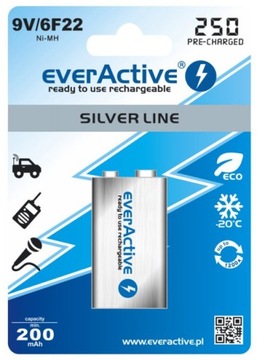 1 шт. аккумулятор EverActive 6F22 9 В 250 мАч R2U!