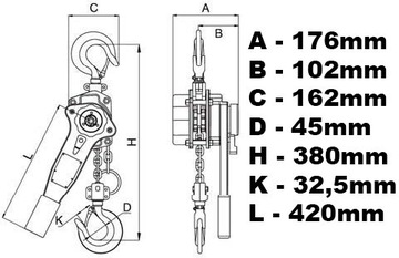 Лебедка цепная крюковая WH1500 1,5 т 1500 кг PRO