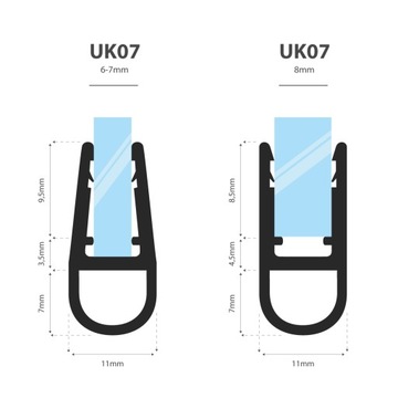 Уплотнитель для душевой кабины 70см 6 7 8 мм UK07