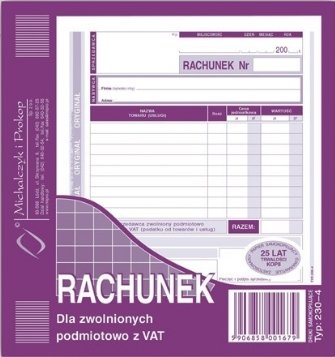 Rachunek dla zwolnionych z Vatu 2/3 A5 230-4