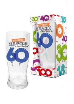 KUFEL szklanka na piwo prezent na 60 urodziny 500 ml baloniki