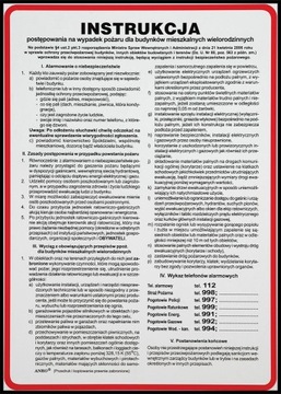 Znak Tabliczka instrukcja bhp na wypadek pożaru