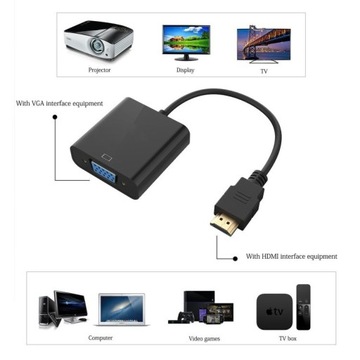 Adapter Konwerter z HDMI do VGA Kabel Czarny 1080p