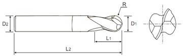 Фреза VHM 2p шарик 3мм хвостовик 4мм L=75мм TiAlN 50HRC