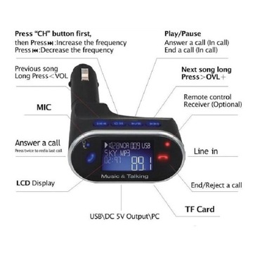 FM-передатчик Bluetooth LCD MP3 USB SD AUX пульт дистанционного управления