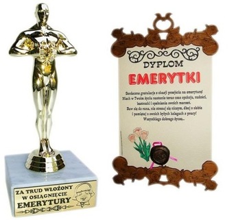 STATUETKA + DYPLOM EMERYTKI PREZENT EMERYTURA