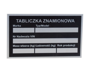 Tabliczka znamionowa zastępcza przyczepa laweta wy